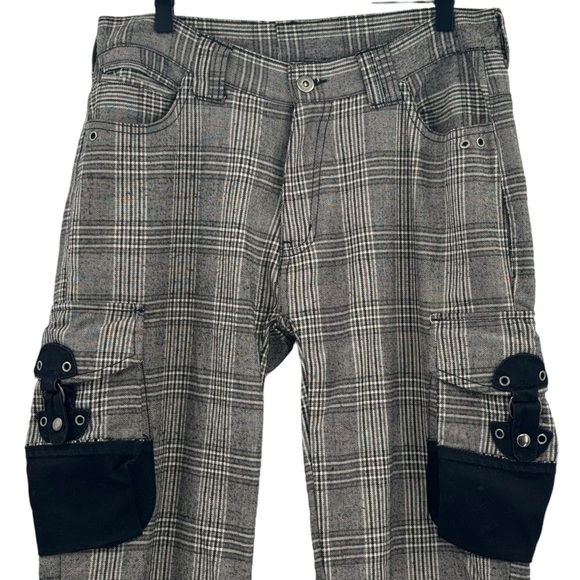Vintage Japanese Tete Homme Plaid Cargo Pants Wool Blend Gray Black | 30" x 32" - Picture 4 of 10